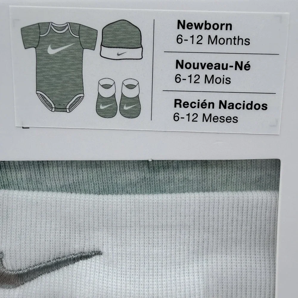 Nike Baby 3Pc Outfit Set Hat Bodysuit Booties 6-12M Sage Green White NIB - Picture 2 of 5